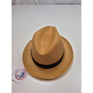 One Fresh Hat Panama Hat Mens Small Beige Straw Lined Made In USA Casual
